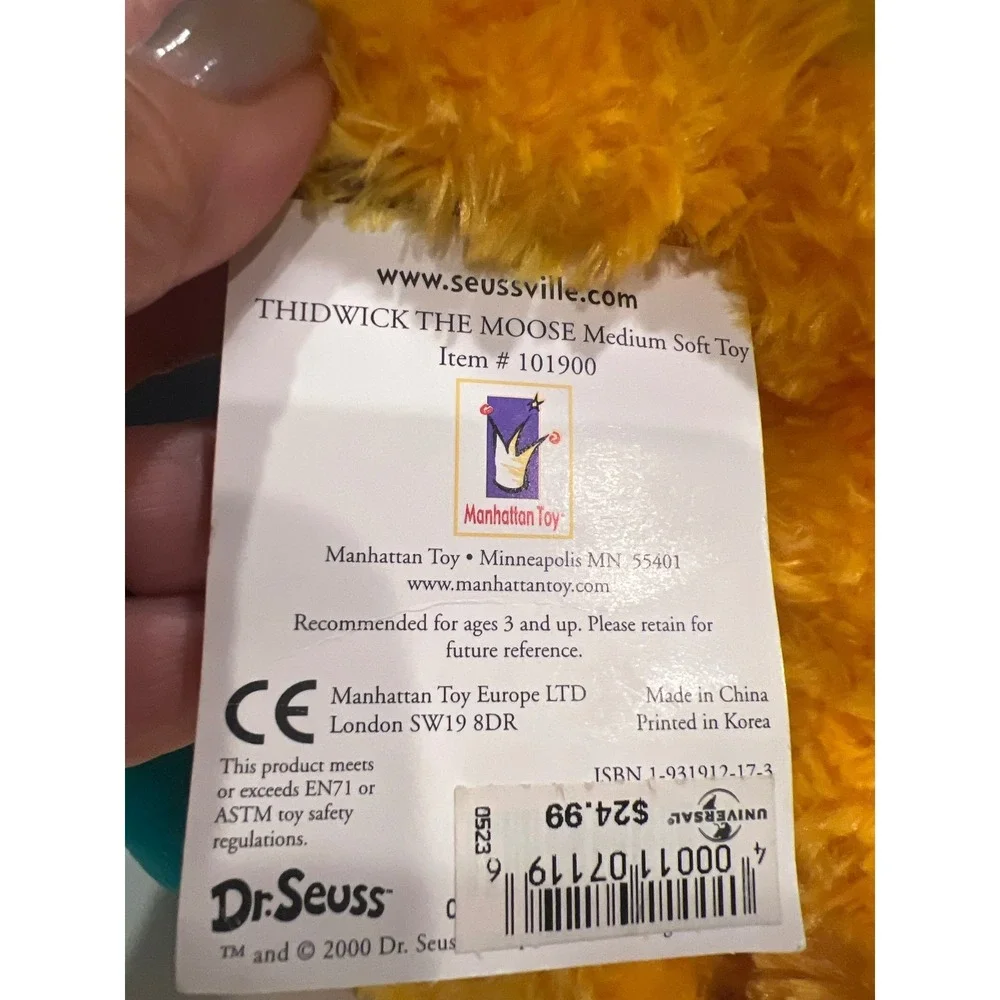 Dr Seuss Thidwick The Moose Plush Manhattan Toy Orange Yellow Medium 101900‎ NWT